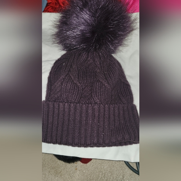 Purple Knit Beanie with Pom Pom - Picture 4 of 5
